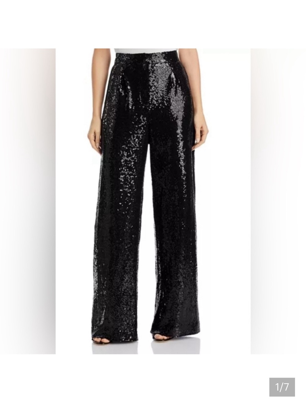 WAYF Women's Black Sequin Wide-Leg Pants - Small